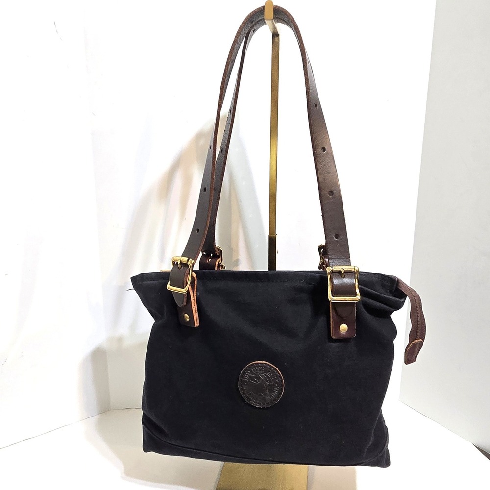 Duluth Pack Zippered Market Bag Black Canvas Leather Adjustable Straps USA 10x12 - Picture 2 of 14